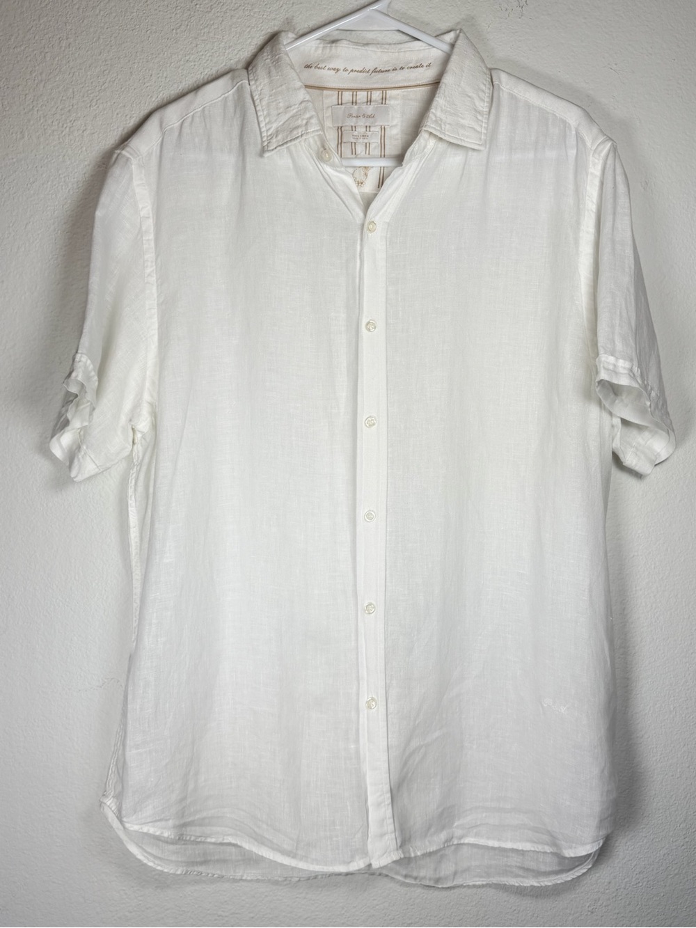 Porter & Ash Men's Large White 100% Linen Short Sleeve Button Down Shirt P&A